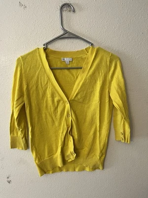 GAP, Talla XS Botón Ligero, Cárdigan Suéter Crew Algodón Manga 3/4 Amarillo Foto 1 de 4