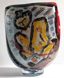 Thor Bueno signed Abstract Art Glass Vase 1988 - 9" h (pre-owned) - Picture 1 of 12