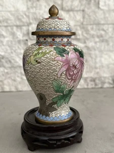 Schöne alte chinesische Cloisonné Vase, Blumen und Vogel mit Deckel - Bild 1 von 10