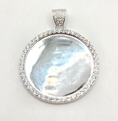 Colgante redondo de plata de ley 925 con pavé de circonitas de 30 mm para insertar fotos Foto 1 de 4