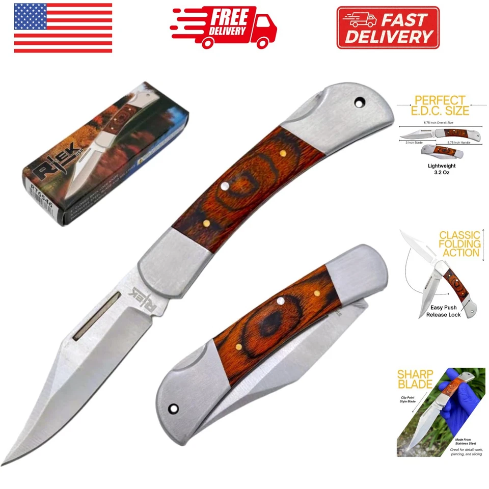 RT6546 Rtek 3.75" Spanish Brown Wood Handle Pocket Knife Lockback