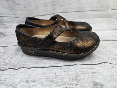 Zapatos Zuecos Alegria Day Bronce Dorado Cuero Peek-A-Boo Mary Jane 38 EE. UU. 8 Foto 1 de 4