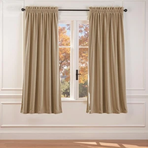 Velvet Curtain Beige Thermal Insulated Curtains 72 Inch Long Drapes for Bedro... - Picture 1 of 6