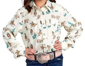 Roper Western Shirt Girls L/S Desert Print Cream 03-080-0590-2100 WH - Picture 1 of 1