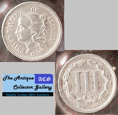 1867 US Phila Mint Copper-Nickel Three Cent Piece🪙Post Civil War Era🪙 - Image 1 of 4