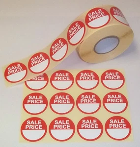 45mm Bright Red SALE PRICE Point Stickers / Sticky Labels / Swing Tag Labels - Picture 1 of 1