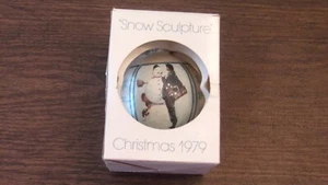 Vintage Schmid Norman Rockwell Christmas 1979 Snow Sculpture Round Ball Ornament - Picture 1 of 10