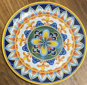 Il Mulino Yellow SPANISH Tile Medallion MELAMINE Dinner Plates Set 4 Panama Jack - Picture 1 of 1