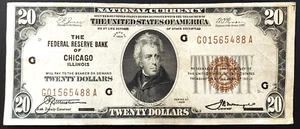 1929 $20 National Currency, The Federal Reserve Bank of Chicago! F-1870G - Picture 1 of 4