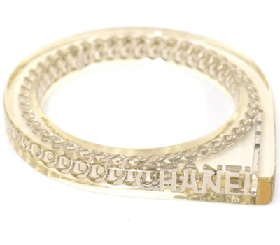 Brazalete Brazalete Cadena Lucita Transparente Logotipos Chanel 7.5" Tono Dorado 97P Auténtico #10989 Foto 1 de 4