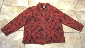 Indigo Moon Womens Jacket 1X Red and Black Beaded Floral Design Full Zip - Picture 1 of 4