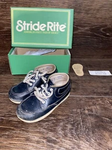 Vintage Stride Rite Baby Shoes Size 6 D Blue Leather Lace Up Dura 5 W/box USA - Picture 1 of 11