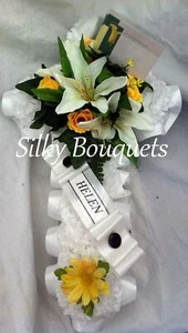 Artificial Silk Funeral Flower Cross Tribute Memorial Wreath Personalised - Picture 1 of 10