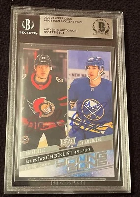 2020-21 Upper Deck Young Guns Signed #500 Tim Stutzle Dylan Cozens Beckett Auth - Image 1 of 2