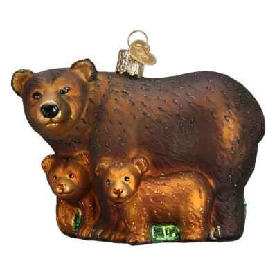 Old World Christmas BEAR WITH CUBS (12199) Glass Ornament w/OWC Box