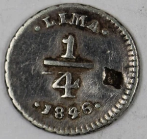 1846 (LIMA -PERU) 1/4 REAL (SILVER) --NICE COIN (LLAMA) - very scarce year---- - Picture 1 of 2