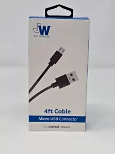 Just Wireless 4ft TPU Micro USB to USB-A Cable Black - New - Picture 1 of 2