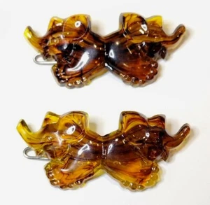 Vintage Barrette Set of 2 Elephants Plastic Tortoiseshell Hair Clips - Picture 1 of 5