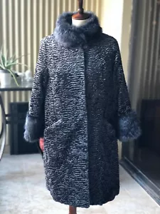 Premium Quality Woman Faux Fur Karacul Coat With Fur Collar Size M SALE - Picture 1 of 7