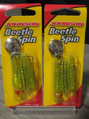 2 señuelos de pesca de plástico Johnson Rattlin' Beetle Spin 1/8 OZ - Chartreuse Foto 1 de 4