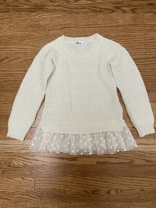 EPIC THREADS Sparkly Thread Off-White Ivory Sweater Mesh Polka Dot Peplum Size S - Picture 1 of 3
