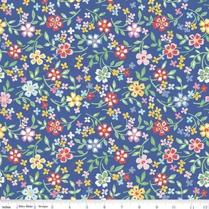 Fabric X .25 yd cotton 108 wide quilt back Always in Season Blooming Blue floral - Picture 1 of 1