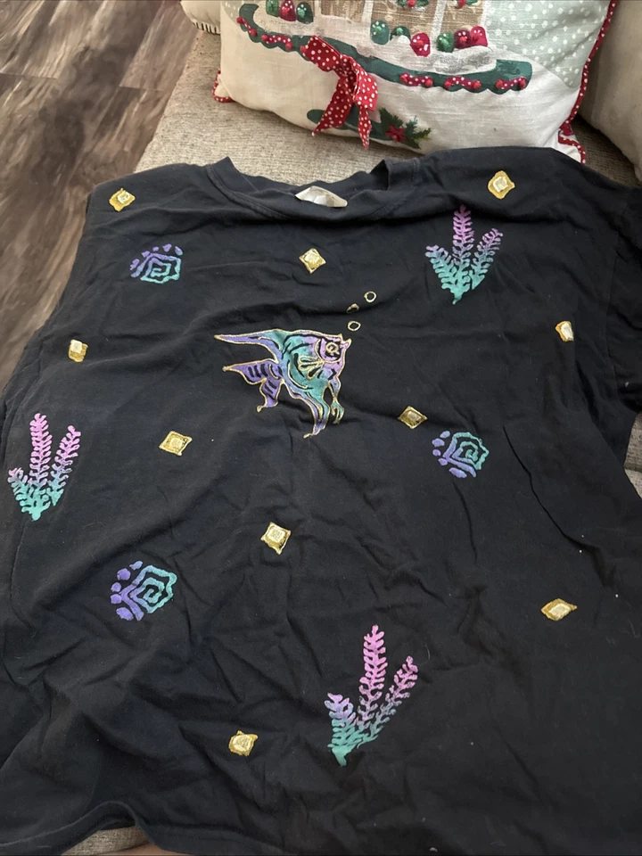 Vintage TLX Black Multicolor 90’s Shirt w/ Shoulder Pads Sz 1X - Image 1 of 3