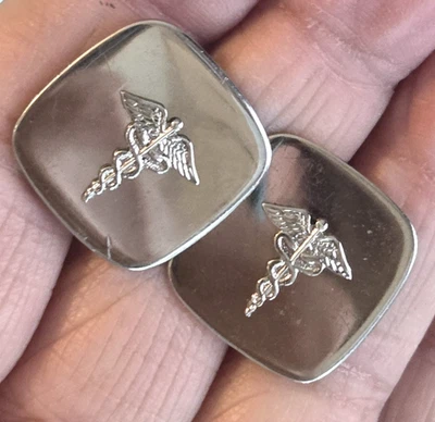 Gemelos médicos vintage PLATA ESTERLINA Caduceus Doctor 10,2 g Foto 1 de 4