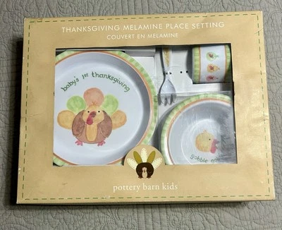 Pottery Barn Kids Thanksgiving Melamine Place Setting (plate, bowl, cup, fork) - Image 1 of 4