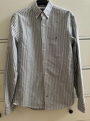 Tommy Hilfiger Shirt Men’s XS Grey White Striped Button Down Long Sleeve - image 1 of 4