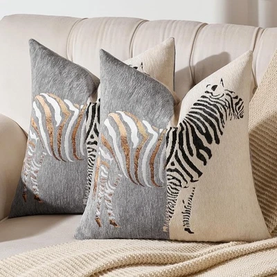 AmHoo Juego de 2 Fundas de Almohada Cebra Chenille Patchwork Almohadas Decorativas C Foto 1 de 4
