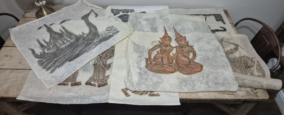 Thai Temple Rubbing on Rice Paper Batik Vintage - Image 1 of 4