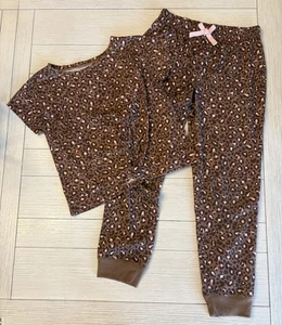 VGUC Old Navy Girls Size Large (10-12) Brown & Pink Leopard Print Pajama Set - Picture 1 of 13