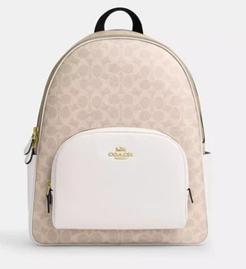 Coach Court Large Sand/Chalk Signature Coated Canvas & Leather Backpack -CZ175 - Picture 1 of 10