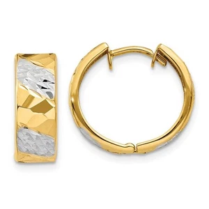 Diamond Cut Hinged Hoops in 14k Yellow Gold, 15mm (9/16 Inch) - Picture 1 of 6