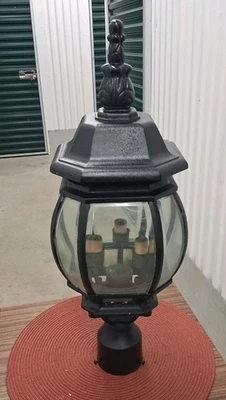 Vintage Large Metal Outdoor Pole Light With Bevel Glass ( Freshly Painted ) #2 - Image 1 of 4