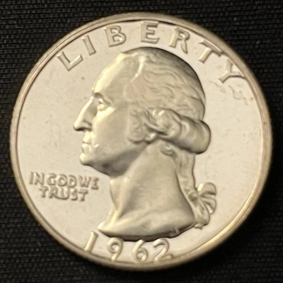 Uncirculated Proof 1962 Philadelphia Mint Silver Washington Quarter - Image 1 of 4