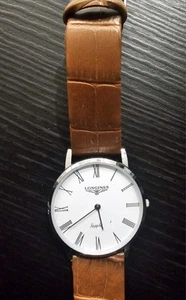 Longines Thin Men's Watch White Dial Roman Numerals Brown Leather Strap - Bild 1 von 3