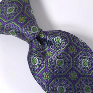 JOS A BANK RESERVE Tie 100% Silk, Geometric Medallion Pattern, Purple & Green. - Picture 1 of 12