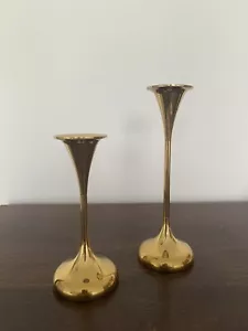 2 Design Kerzenleuchter Denmark Messing Patina Vintage Gold Kerzenhalter 70 er - Bild 1 von 7