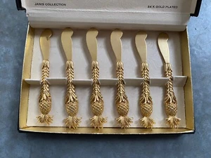 6 Janis 24K vergoldet Mid Century Ananas Messer Charleston Tancraft Butter - Bild 1 von 9