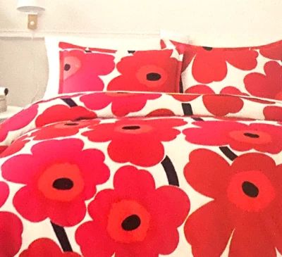 JUEGO DE EDREDÓN MARIMEKKO UNIKKO ROJO NEGRO blanco FLORAL (3P) QUEEN Foto 1 de 4