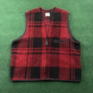 Vintage Wool Flannel Vest Mens Large Red Black Buffalo Plaid True Grit America - Picture 1 of 5