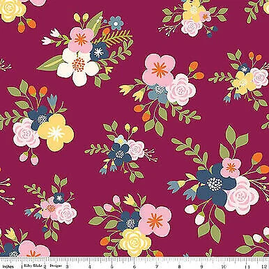 Bloom and Grow Floral Burgundy Cotton Fabric by Riley Blake by the Yard - Image 1 of 3