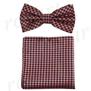 New In Box Men's houndstooth Pre-tied Bow Tie_Hankie Set Formal coral bridal - Picture 1 of 4