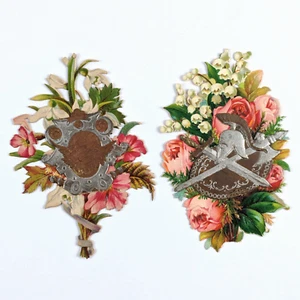 Die Cut Scrap Florwers Cherub Coat Of Arms Sword Helmet Embossed 2 Pieces - Picture 1 of 17