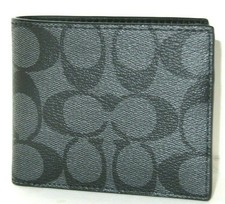 Coach Men's F66551 ID Billfold Wallet Charcoal & Black Signature PVC NWT $150