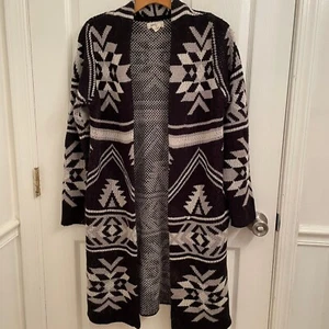Yes Lola Open Black & White Front Cardigan Southwestern Print w/Pockets Size S - Picture 1 of 6
