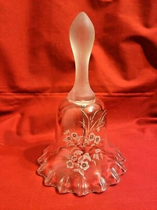 Glass Bell Frosted Handle With White/Gold Flowers Clear Bottom Ruffled Edges - Picture 1 of 8