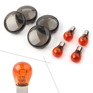 4x Turn Signal Lens Amber Bulbs Smoke Lens Fit Harley Softail Sportster 883 1200 - Bild 1 von 10